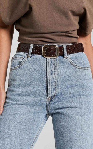 Showpo Mason Croc Square Buckle Belt Chocolate | XQZVBN076