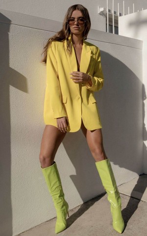 Showpo Michelle Blazer - Oversized Plunge Neck Button Up Blazer Yellow | CVQWPB097