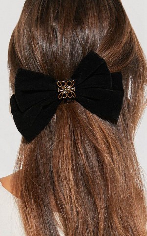 Showpo Mishka Hair Bow - Large Velvet Gold Detail Hair Bow Black | SMGCIR580