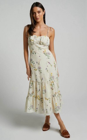 Showpo Monaco Midi Dress - Strappy Sweetheart Tiered Dress Botanical Floral | SWVBMF234