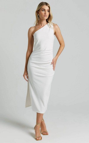 Showpo Monette Midi Dress - One Shoulder Straight Dress White | SOJXMH825