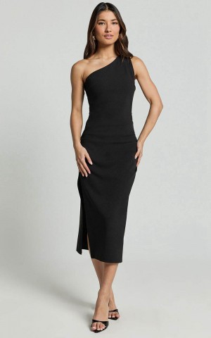 Showpo Monette Midi Dress - One Shoulder Straight Dress Black | YJHDVL815