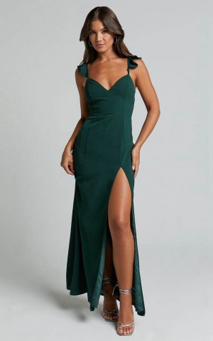 Showpo More Than This Midi Dress - Ruffle Strap Thigh Split Dress Emerald | ELTOGF932