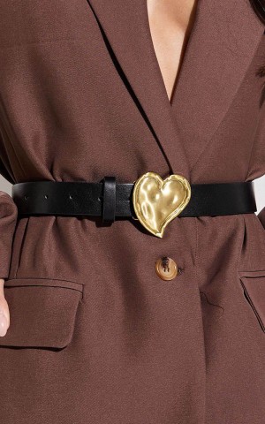 Showpo Mylo Belt - Thick Band Heart Detail Belt Black | LVWRSG490