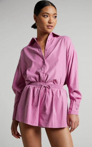 Showpo Niobe Shirt - Relaxed Button Up Long Sleeve Shirt Pink | YNKLSX275