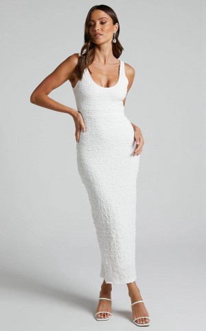 Showpo Novida Midi Dress - Textured Bodycon Dress White | OZCADM678