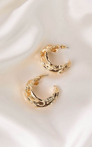 Showpo Paige Earrings - Textured Hoop Earrings Gold | ITVDWH478