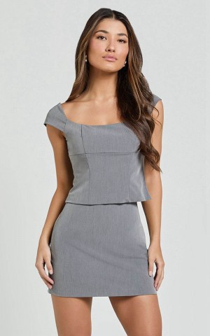 Showpo Pauline Mini Skirt - Tailored Column Mini Skirt Grey | ISNDWV794