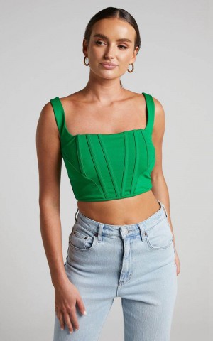 Showpo Pellar Top - Square Neck Corset Top Green | WZDOFU239