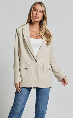 Showpo Pierce Blazer - Linen Look Oversized Single Breasted Blazer Natural | OLDEIT037