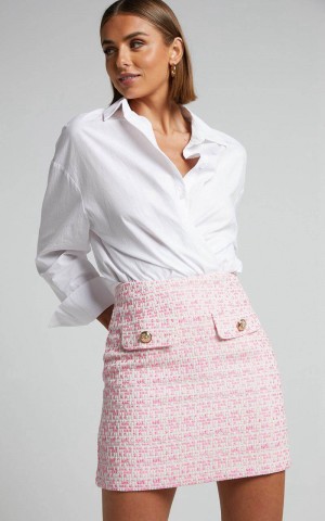 Showpo Prescy Mini Skirt - Bouncle Double Pocket Front Tweed Skirt Hot Pink | TZFROV602