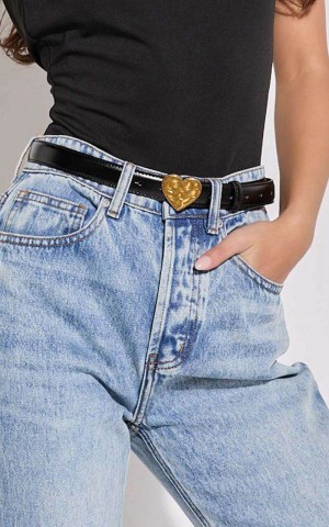 Showpo Quincy Belt - Thin Band Heart Detail Belt Black | MTPQLX805