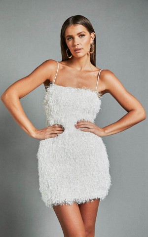 Showpo Reis Mini Dress - Textured Strapless Bodycon White | UQCIZV014