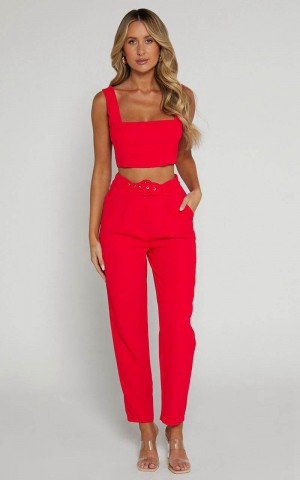 Showpo Reyna Two Piece Set - Crop Top And Tailored Pants Set Red | EMOPZL453