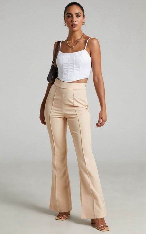 Showpo Roschel Pants - High Waisted Flared Pants Stone | JXNVKT860