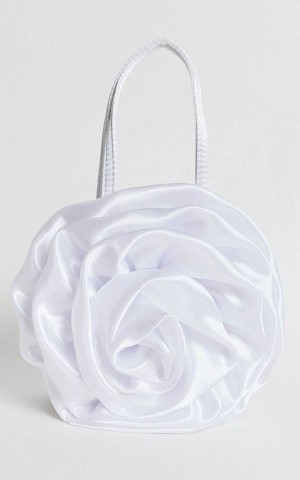 Showpo Salina Rosette Mini Satin Bag White | OSMANH674