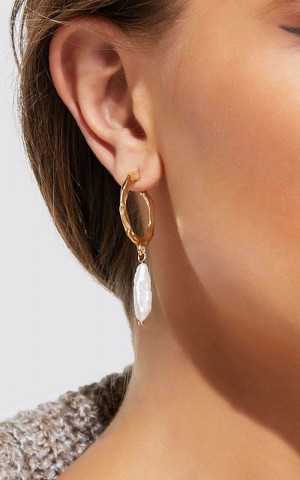 Showpo Sally Earrings - Rustic Hoop Pearl Drop Earrings Gold | WBPAMH153