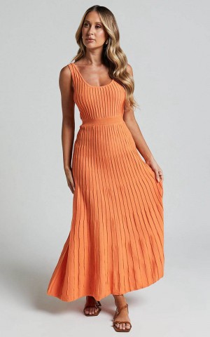 Showpo Saoirse Maxi Dress - Square Neck Strappy Knit Dress Mango | KQRUEJ896