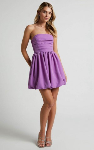 Showpo Shaima Mini Dress - Strapless Bubble Hem Dress Orchid | AVMCFJ672