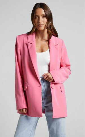 Showpo Sharmiel Blazer - Plunge Neck Oversized Longline Blazer Pink | QJGPAU681