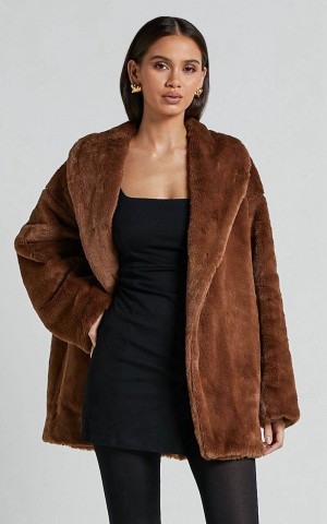 Showpo Sienna Coat - Faux Fur Coat Chocolate | KJYMGQ560