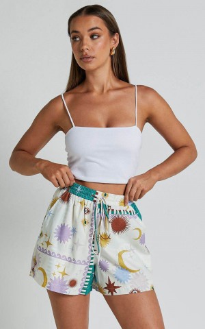 Showpo Sifani Shorts - High Waist Elastic Drawstring Shorts Cosmic Summer | GXQYTL701