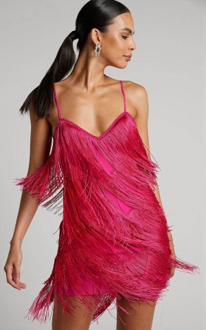 Showpo Siofra Mini Dress - Zig Zag Fringe Dress Hot Pink | NGBPEQ701