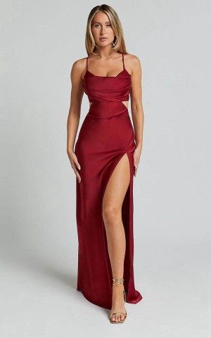 Showpo Sophie Midi Dress - Cowl Neck Cross Back Dress Red | CMTGPF671