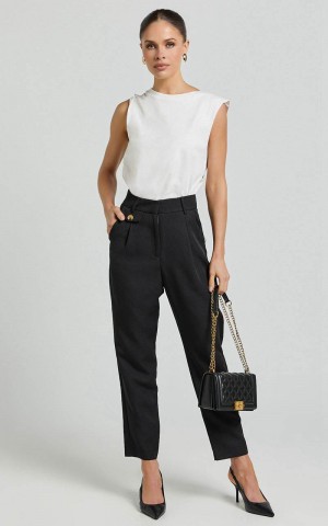 Showpo Suri Cropped Pant - High Waisted Tapered Tailored Pant With Pocket Detail Black | WUMVPT316