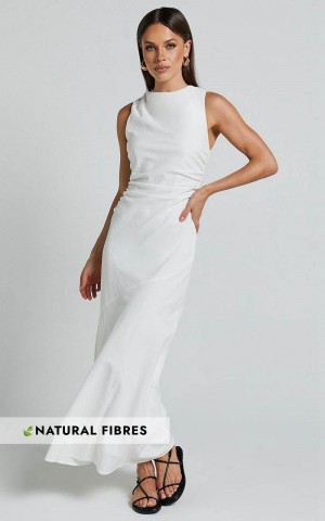 Showpo Sylvie Midi Dress - High Neck Flare Dress White | LQFDNT731