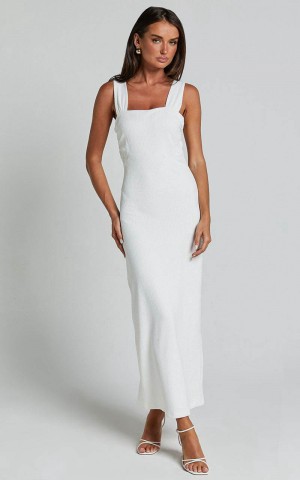 Showpo Tayla Midi Dress - Ruched Bust Bodycon Dress White | FHUKIV296