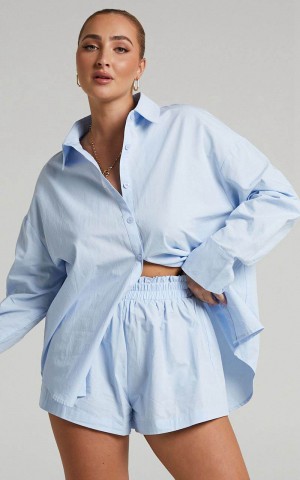 Showpo Terah Shirt - Button Up Shirt Icy Blue | VJIFKO169