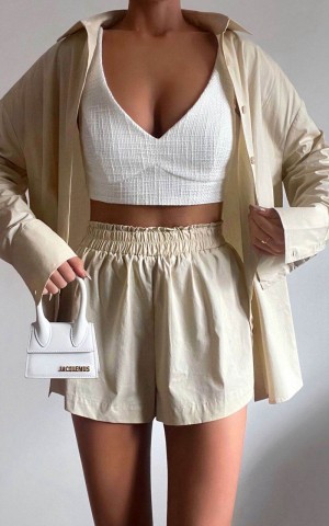 Showpo Terah Shorts - High Waisted Shorts Sand | HDGNPY923