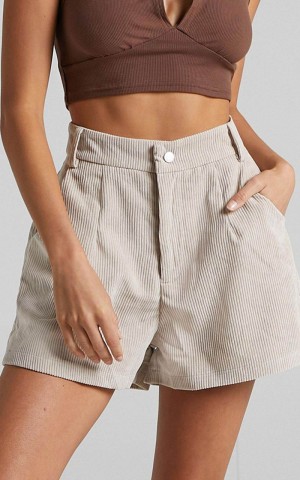 Showpo Tovil Shorts - High Waisted Corduroy Shorts Beige | QPYGWL061