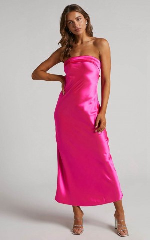 Showpo Tracey Maxi Dress - Strapless Back Drape Satin Dress Pink | TBEOJA905