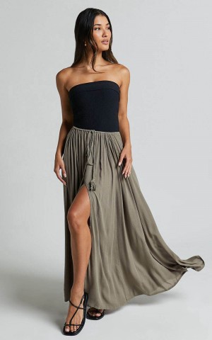 Showpo Under The Twilight Maxi Skirt - Thigh Split Skirt Olive | FULKJR740