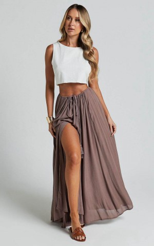 Showpo Under The Twilight Maxi Skirt - Thigh Split Skirt Taupe | GJKRLF487