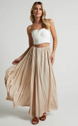 Showpo Under The Twilight Maxi Skirt - Thigh Split Skirt Beige | ERKDAG938