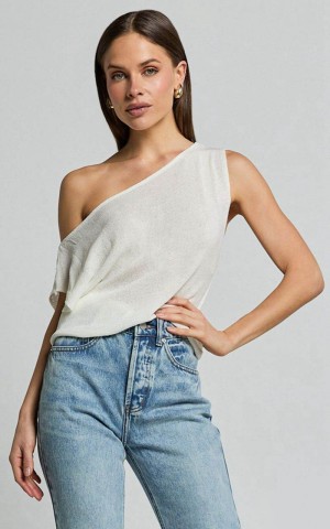 Showpo Violeta Top - Off The Shoulder Relaxed Fit Knit Top Cream | YALOIQ079