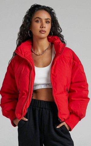 Showpo Windsor Jacket - Puffer Jacket Red | KMOHLP470