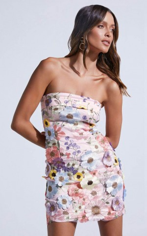 Showpo Wren Mini Dress - Strapless Bodycon Garden Flowers Dress Pink | JHLMQC067