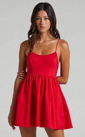 Showpo You Got Nothing To Prove Mini Dress - Strappy A-Line Dress Red | CZGSKP438