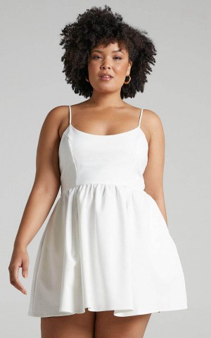 Showpo You Got Nothing To Prove Mini Dress - Strappy A-Line Dress White | BXNUHS864