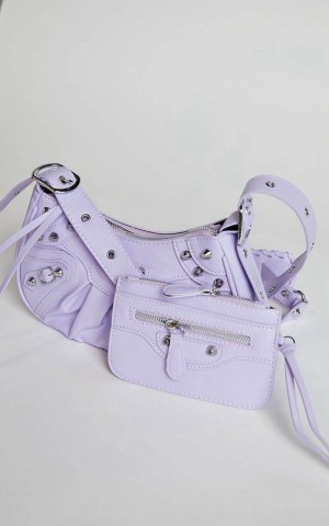 Showpo Zipporah Bag - Silver Stud Detail Crossbody Bag Purple | OHCPYJ528