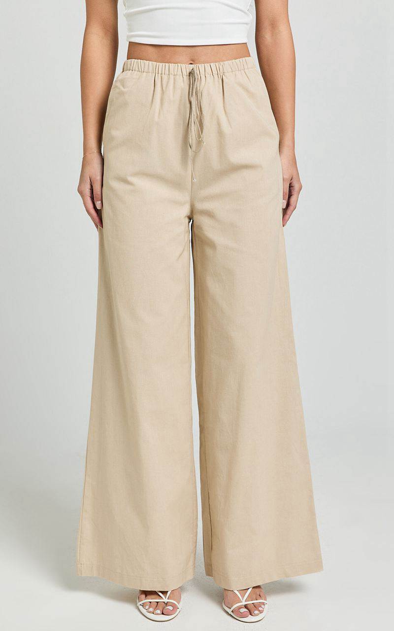 Showpo Abbey Pants - Wide Leg Drawstring Linen Look Pants Natural | FPDZKU695