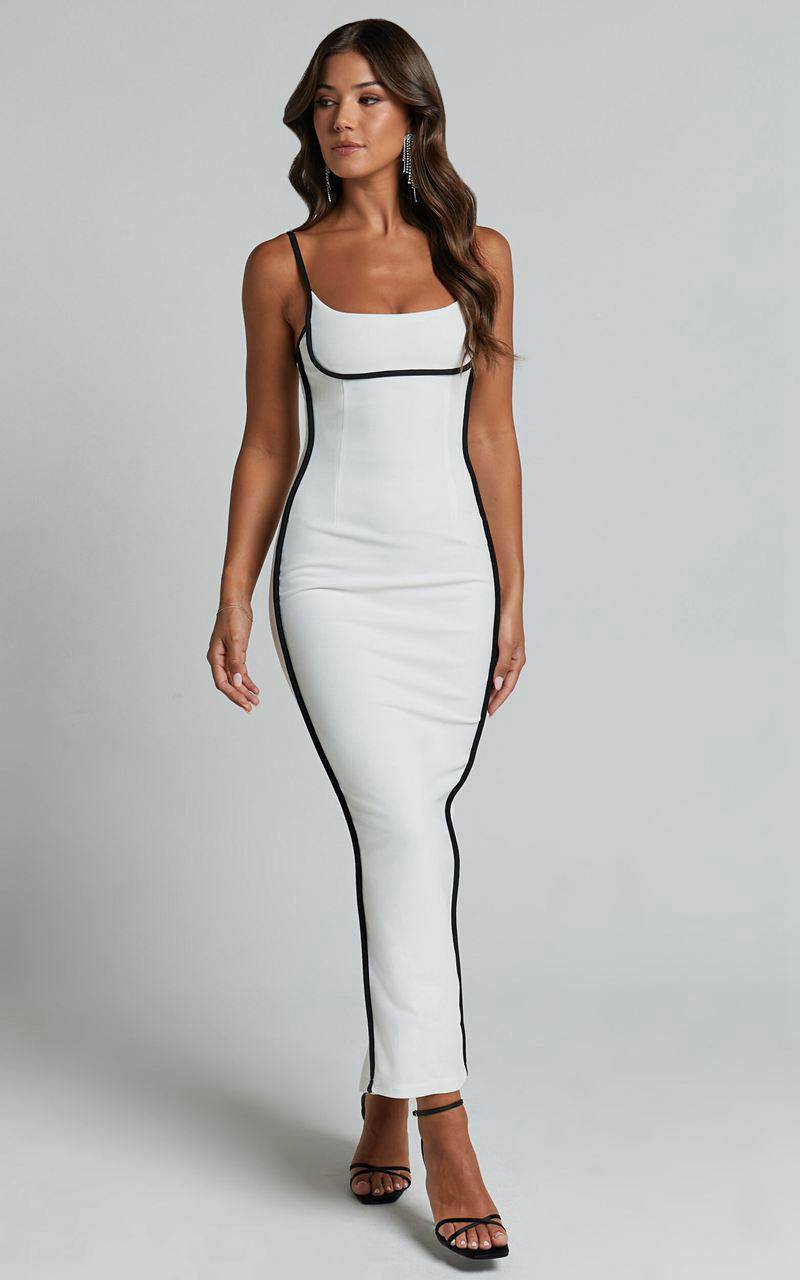 Showpo Abegaille Midi Dress - Bodycon Dress White Black | ULRINH689