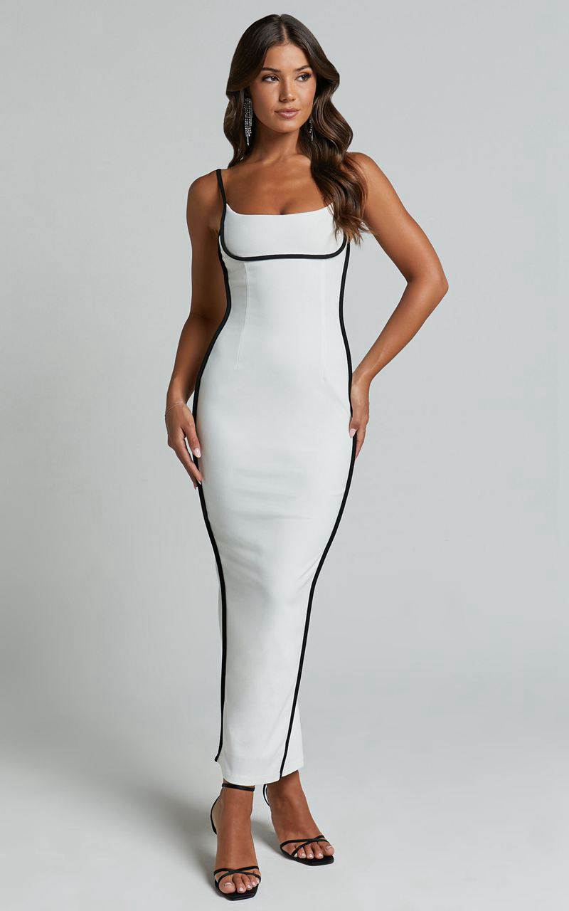 Showpo Abegaille Midi Dress - Bodycon Dress White Black | ULRINH689