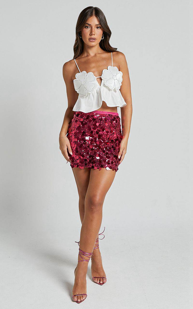 Showpo Adalene Mini Skirt - Circle Sequin Bodycon Skirt Pink | DPBCUY853