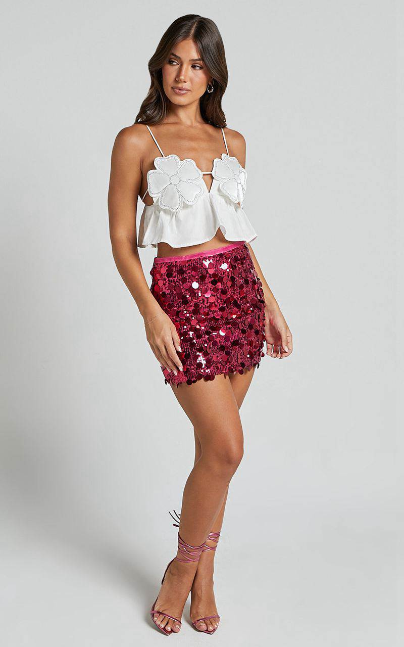 Showpo Adalene Mini Skirt - Circle Sequin Bodycon Skirt Pink | DPBCUY853