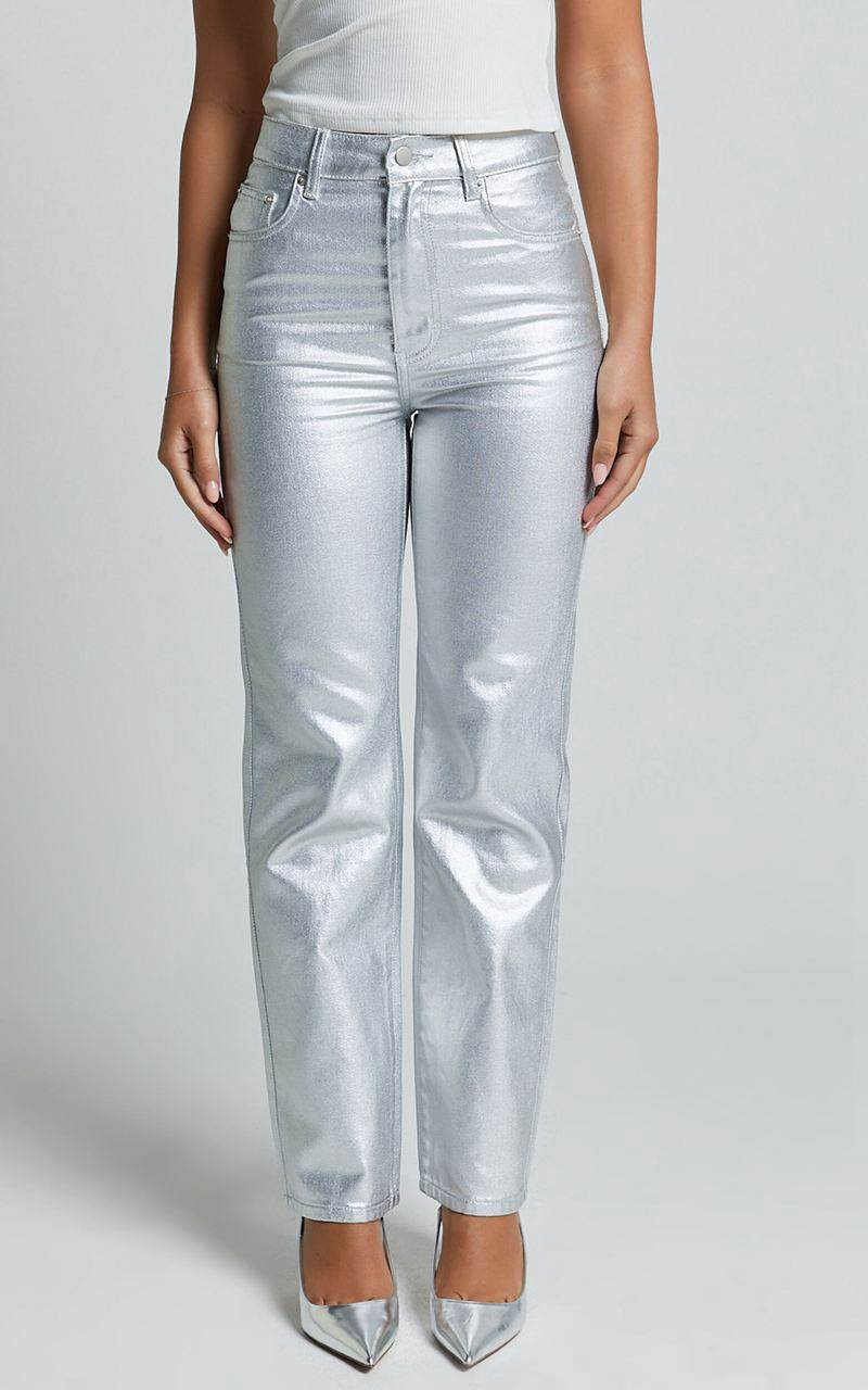 Showpo Addison Jeans - High Waisted Metallic Jeans Silver | XWVQNO689